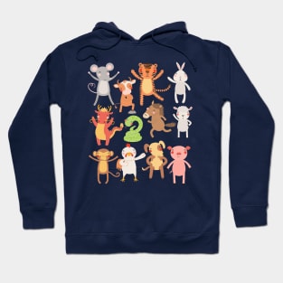 12 Chinese Zodiac Animals Cute Kawaii Colorful Hoodie